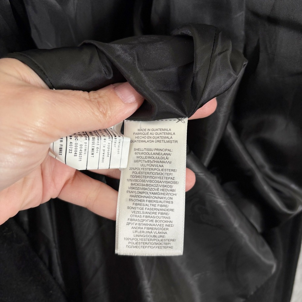 Lauren Ralph Lauren Hooded Walker Peacoat Size L Black Wool Blend Button Front - Picture 8 of 10